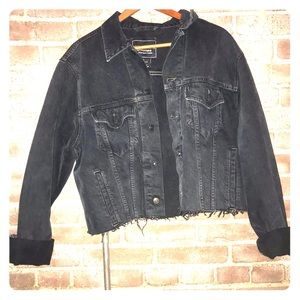 Cropped black denim jacket